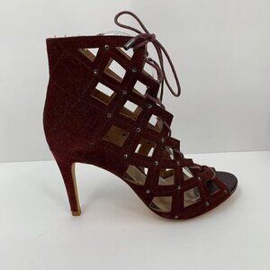 Joie cut-out peeptoe heel bootie sandal wine burgundy suede gladiator stud 38 7